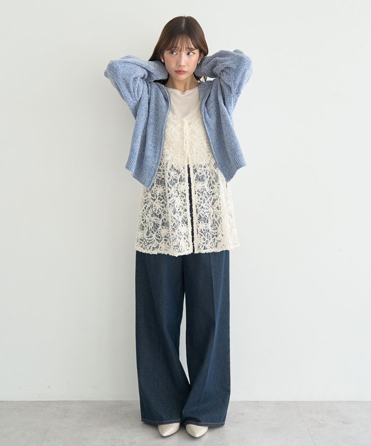 earth music&ecology「ベロアフーディージップニットカーディガン」|カーディガン|