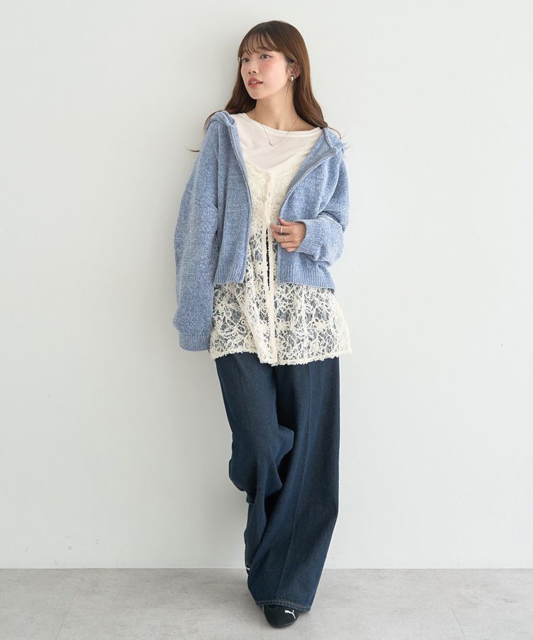 earth music&ecology「ベロアフーディージップニットカーディガン」|カーディガン|