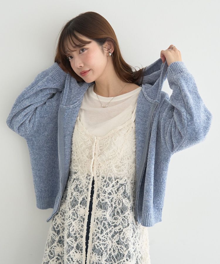 earth music&ecology「ベロアフーディージップニットカーディガン」|カーディガン|