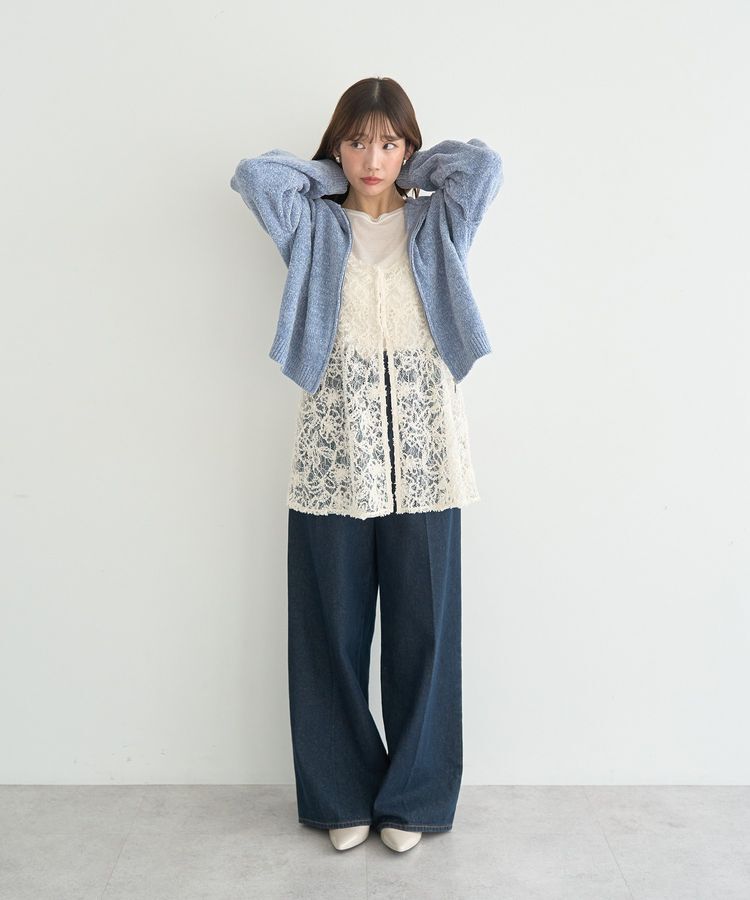 earth music&ecology「ベロアフーディージップニットカーディガン」|カーディガン|