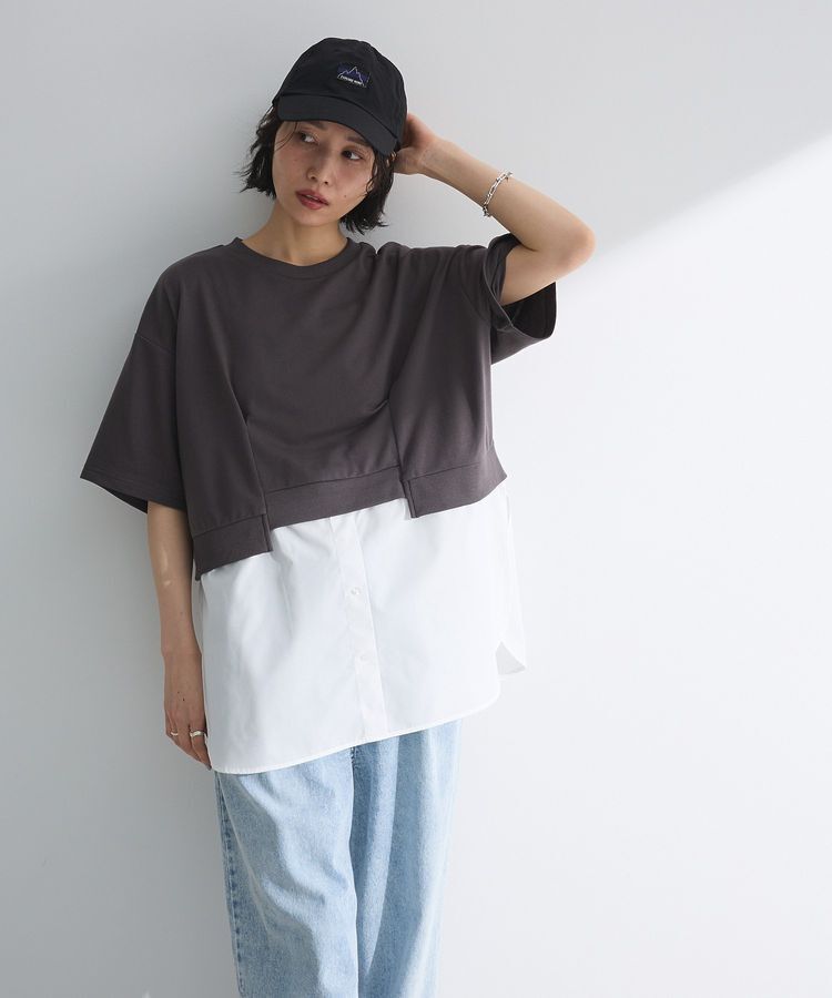 Green Parks「裾タックミニ裏毛シャツドッキングチュニック」|チュニック|