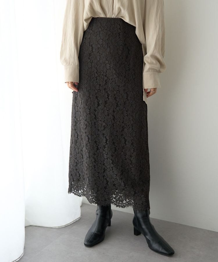 YECCA VECCA「レースナロースカート」|タイト|Charcoal Gray
