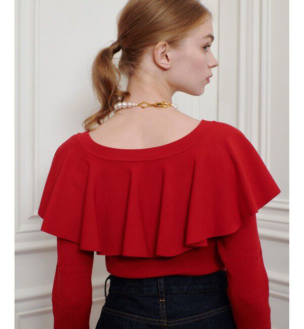 LOULOU WILLOUGHBY「【LOULOU WILLOUGHBY】ラッフルオフショルプルオーバー」|ニット・セーター|