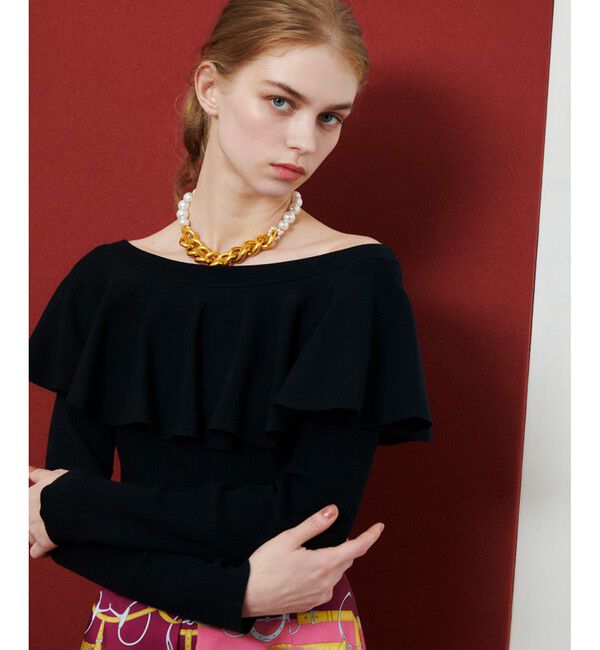 LOULOU WILLOUGHBY「【LOULOU WILLOUGHBY】ラッフルオフショルプルオーバー」|ニット・セーター|