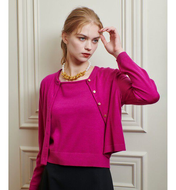 LOULOU WILLOUGHBY「【LOULOU WILLOUGHBY】メリノウールカラーカーディガン」|カーディガン|ピンク