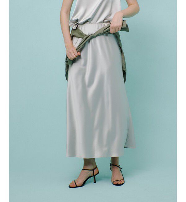 allureville「サテンバイヤスナロースカート」|スカート|ベージュ