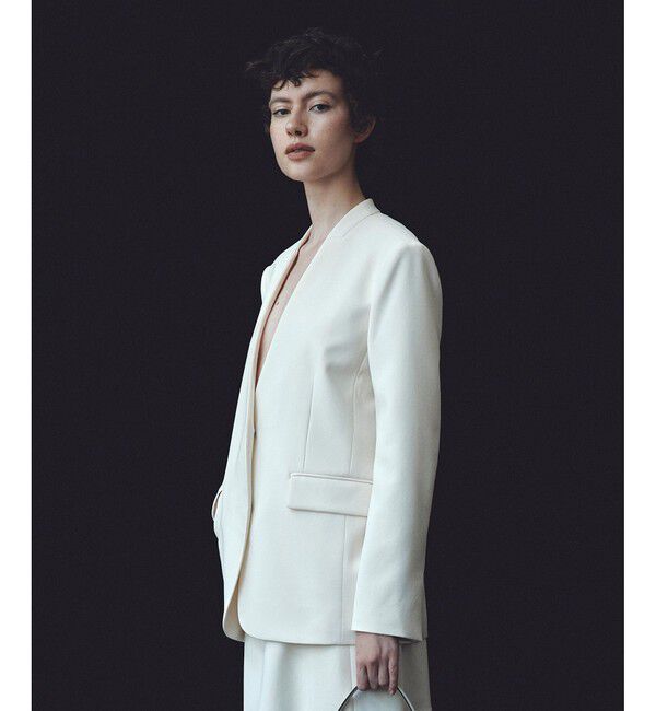 LOULOU WILLOUGHBY「【LOULOU WILLOUGHBY】ダブルクロスノーカラーリボンジャケット」|ノーカラージャケット|