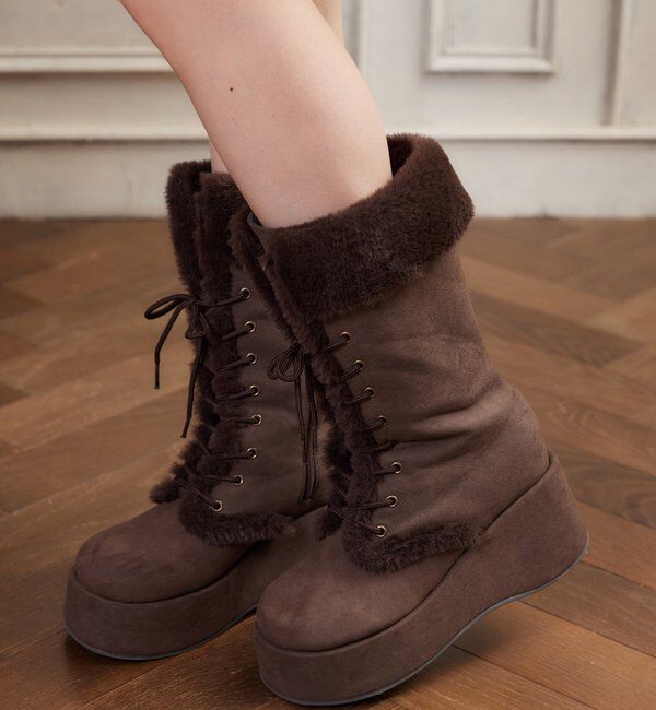  「マイナス３キロレースアップムートンブーツ」|その他|ダークブラウン