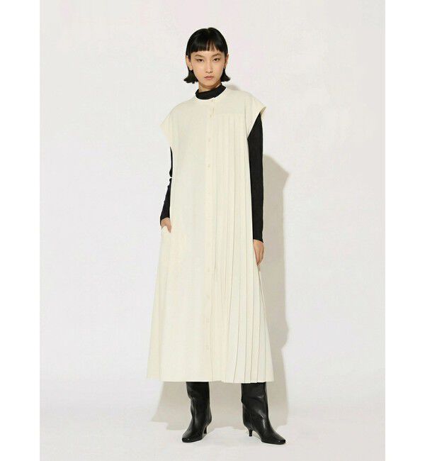 MIDIUMISOLID「MIDIUMISOLID for Ladies アシンメトリープリーツノースリーブワンピース」|ワンピース|アイボリー