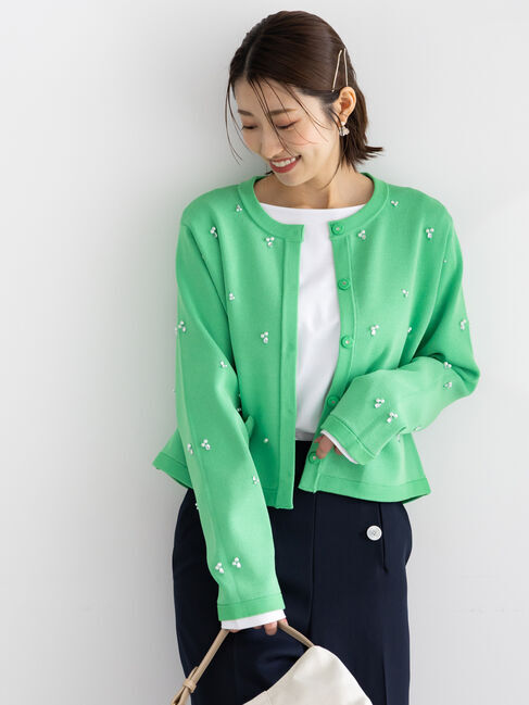 Te chichi「パールビジューニットライトジャケット《2026 spring catalog item》」|カーディガン|グリーン