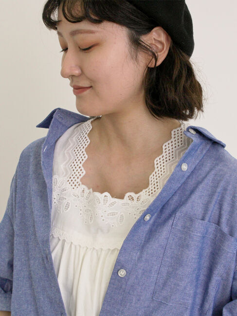 Samansa Mos2「【接触冷感】スクエアネックレースノースリーブ」|Tシャツ・カットソー|オフホワイト