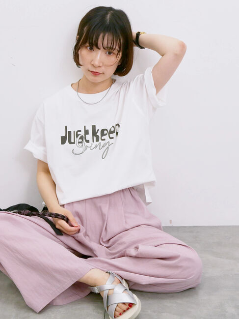 Samansa Mos2 blue「【接触冷感】ロゴプリントTシャツ」|Tシャツ・カットソー|