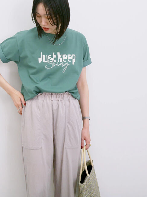 Samansa Mos2 blue「【接触冷感】ロゴプリントTシャツ」|Tシャツ・カットソー|