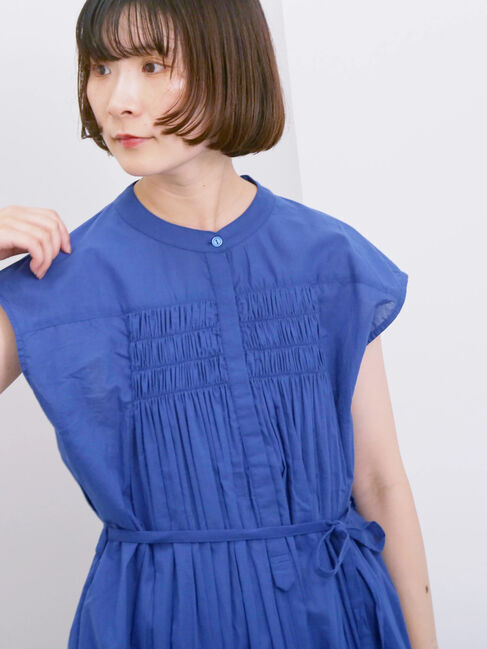 Samansa Mos2 blue「【Made in India】シャーリングノースリーブチュニック」|シャツ・ブラウス|