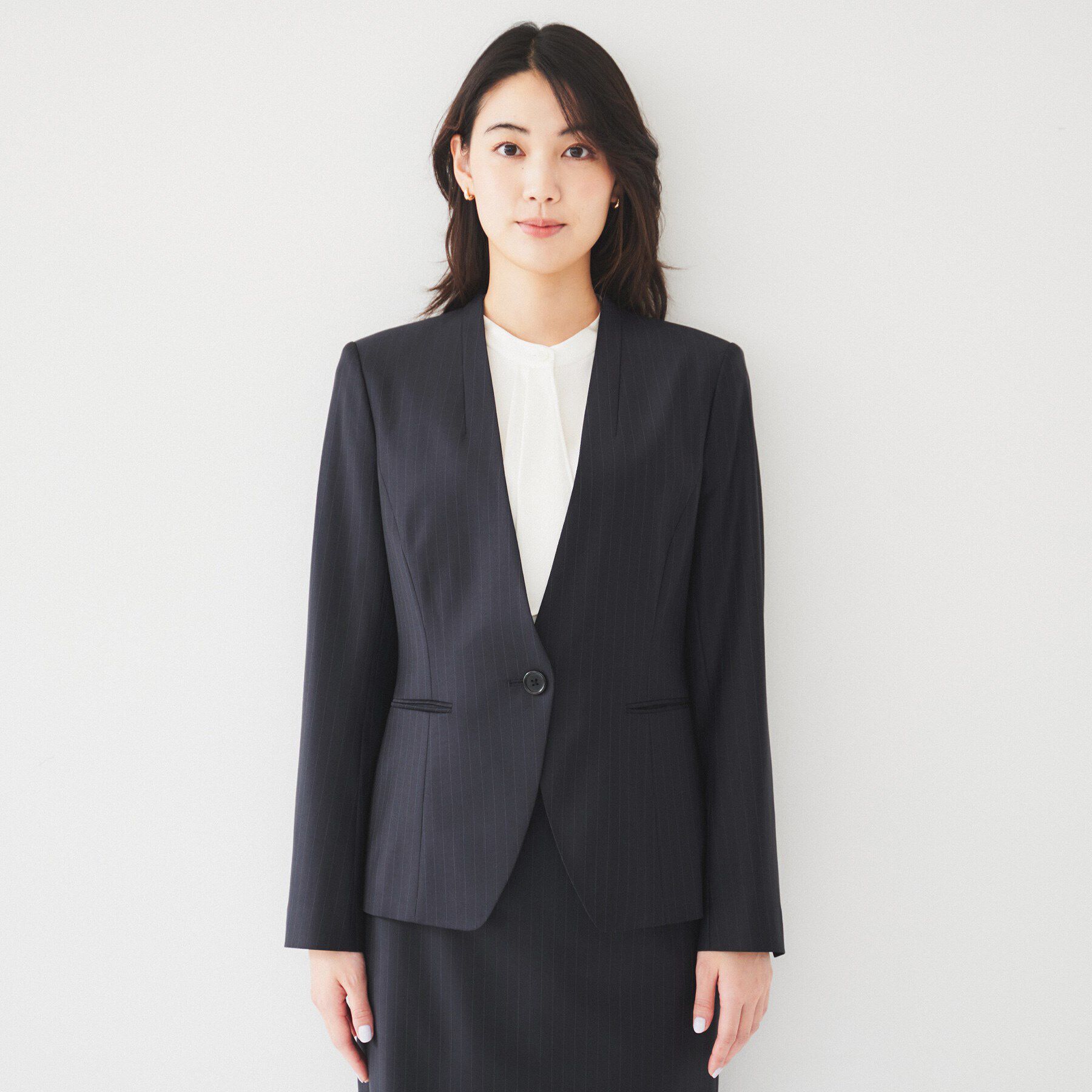 UNTITLED「【通勤スーツ】ウーステッド カラーレスジャケット」|ノーカラージャケット|