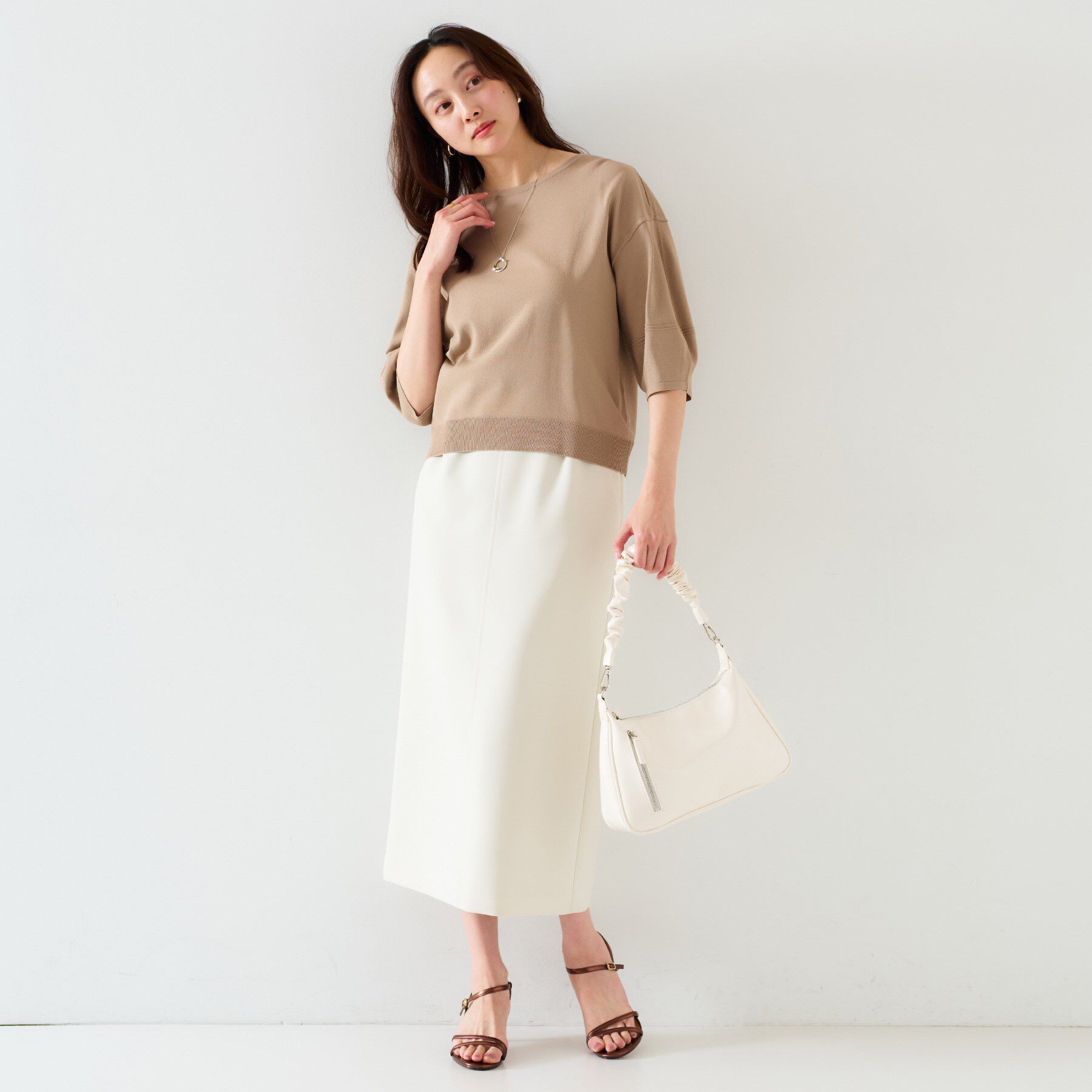 UNTITLED「【袖コンシャス/着映え/六分袖】ランタンスリーブニット」|ニット・セーター|