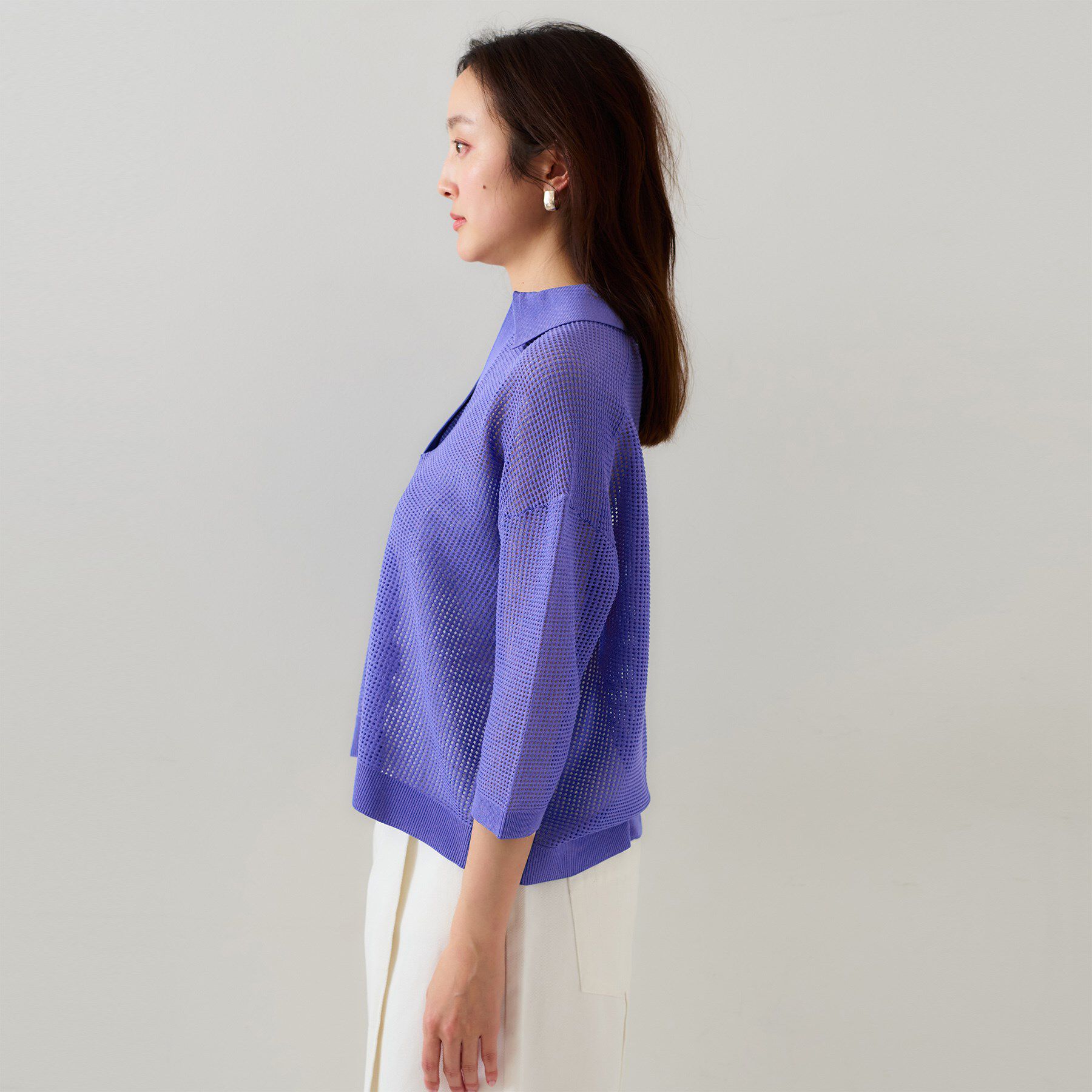 UNTITLED「【七分袖/春夏素材】メッシュ衿付きニット」|ニット・セーター|