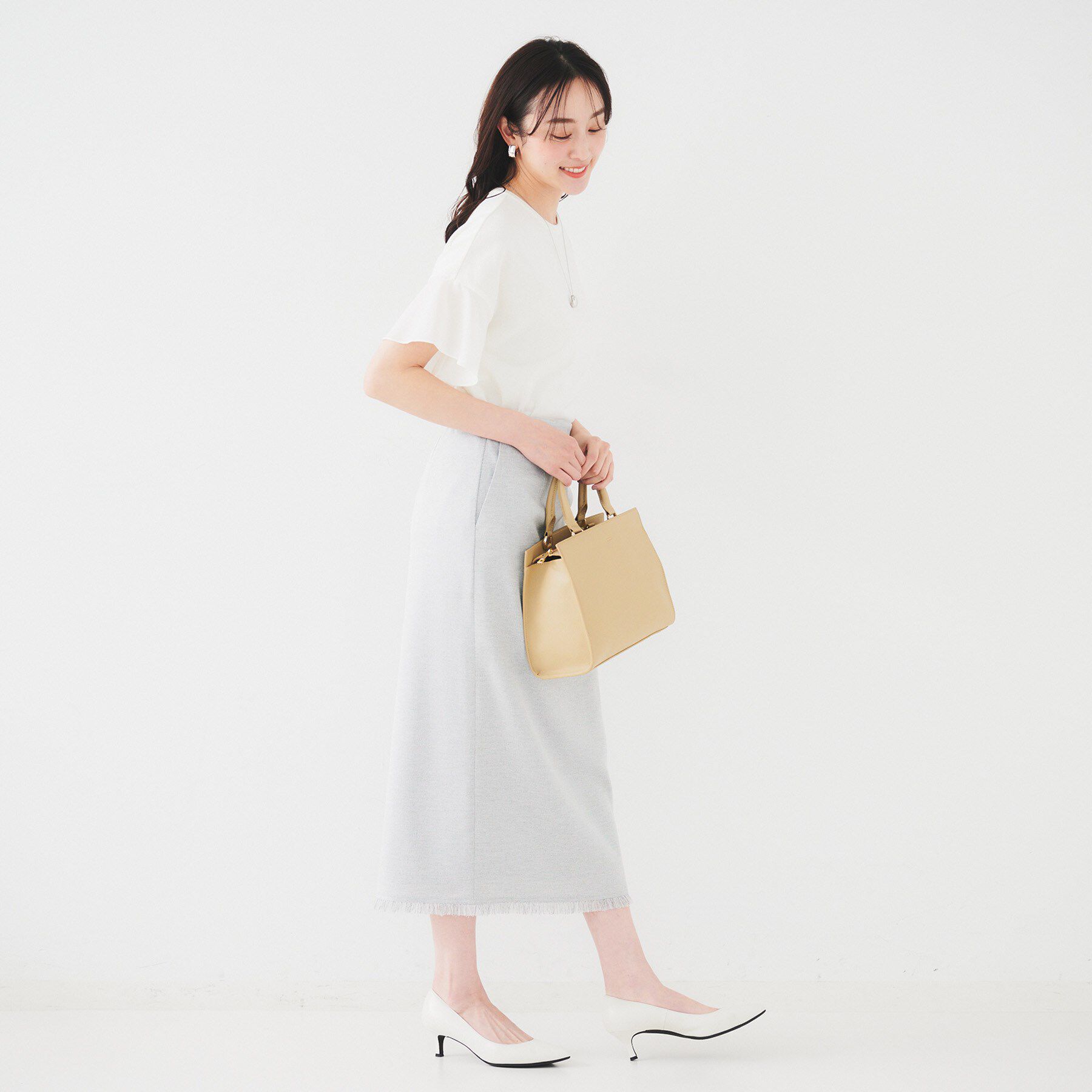 UNTITLED「【洗える/体型カバー】袖異素材プルオーバーニット」|ニット・セーター|