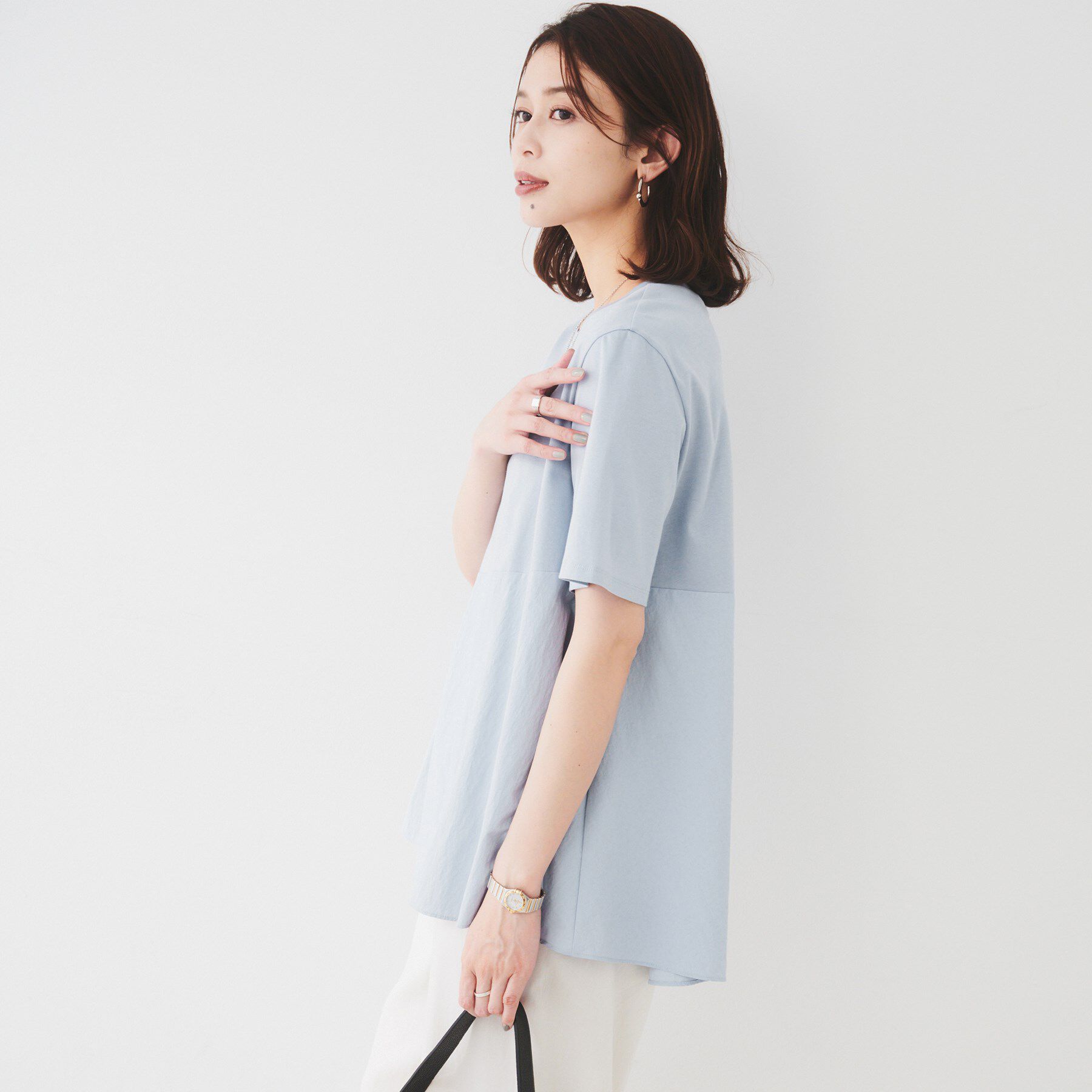 UNTITLED「【UVカット/接触冷感/Tシャツ】異素材ドッキングペプラム」|Tシャツ・カットソー|