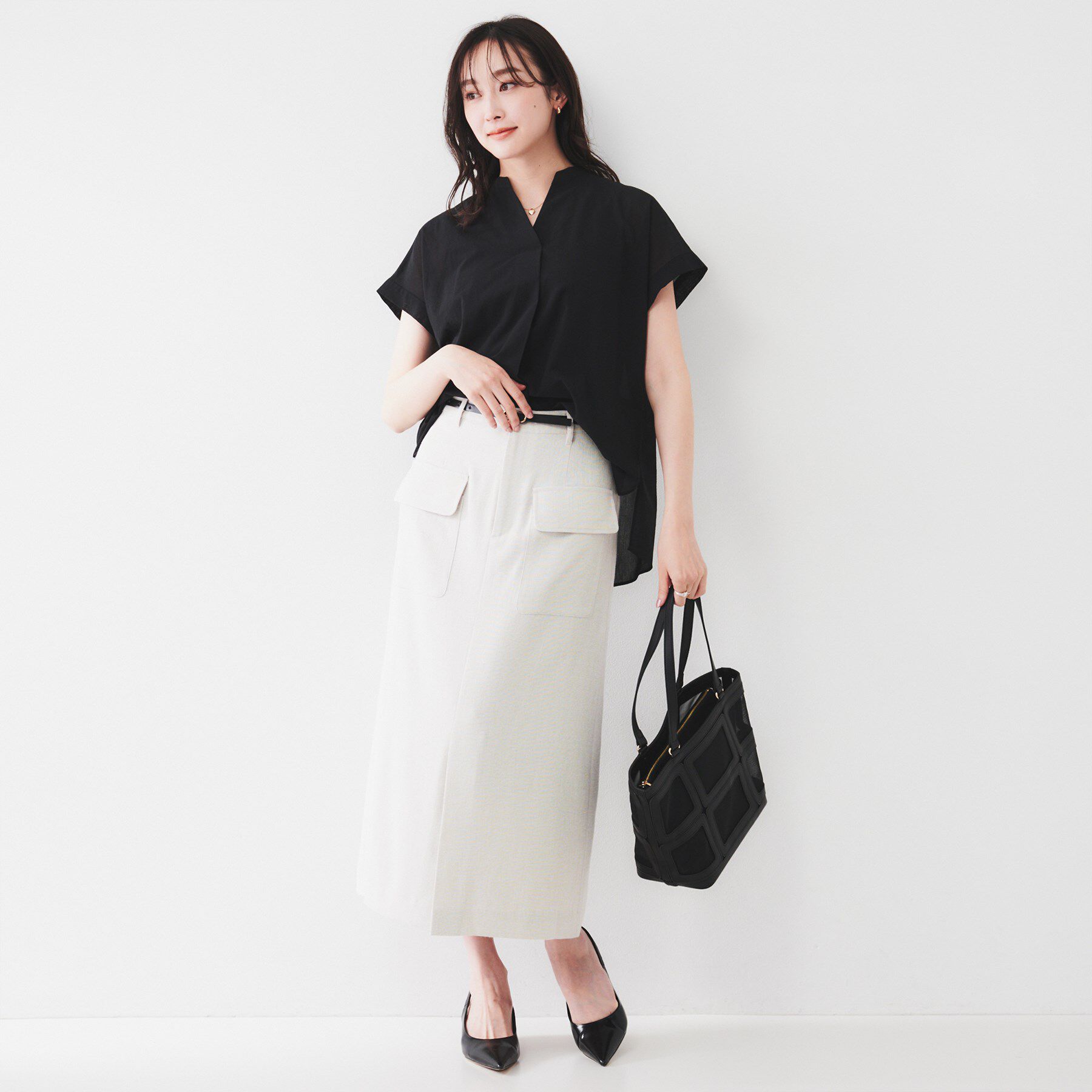 UNTITLED「【洗える/スキッパー】フレンチスリーブシアーブラウス」|シャツ・ブラウス|