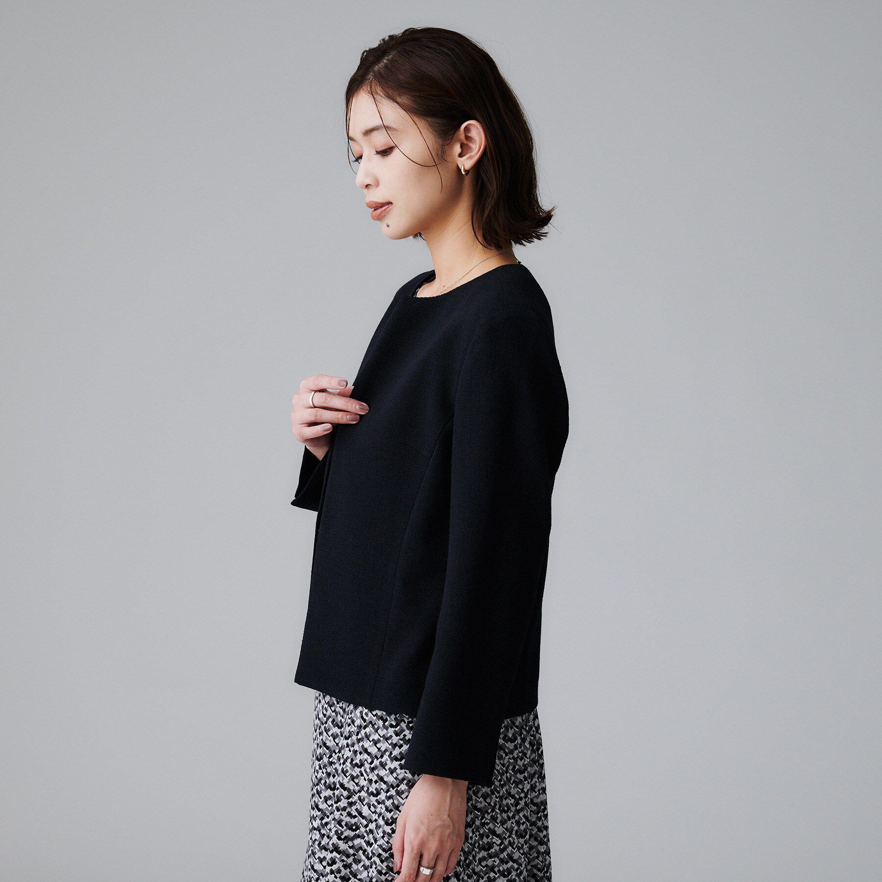 UNTITLED「【短丈/日本製】カラミ風メッシュ ノーカラージャケット」|ノーカラージャケット|