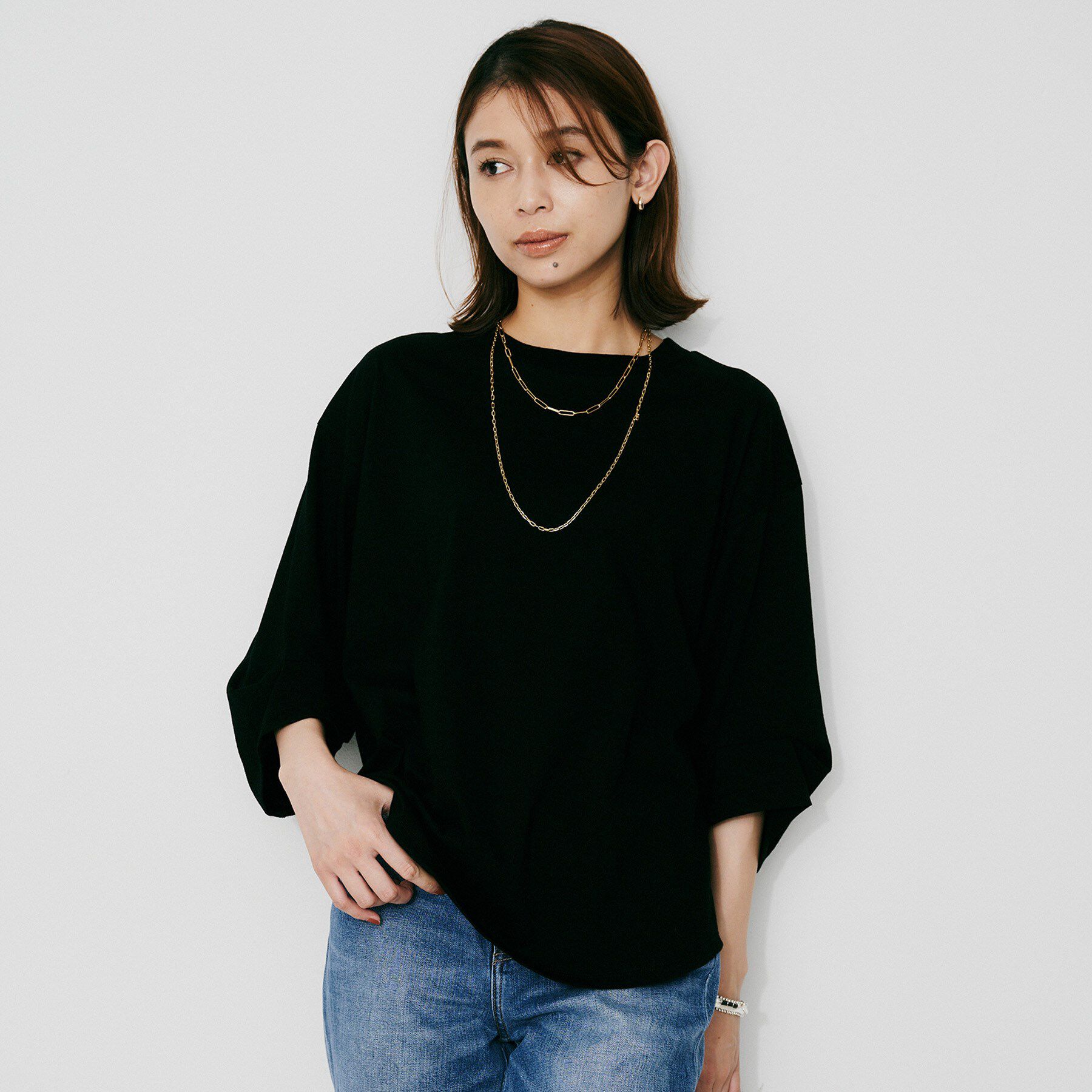 UNTITLED「【Munich】タックスリーブTシャツ」|Tシャツ・カットソー|ブラック(019)