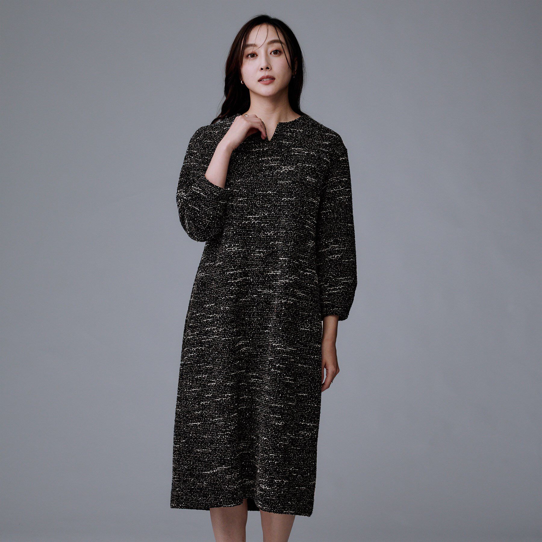 UNTITLED「【洗える/ストレッチ】ツイードジャージワンピース」|ワンピース|