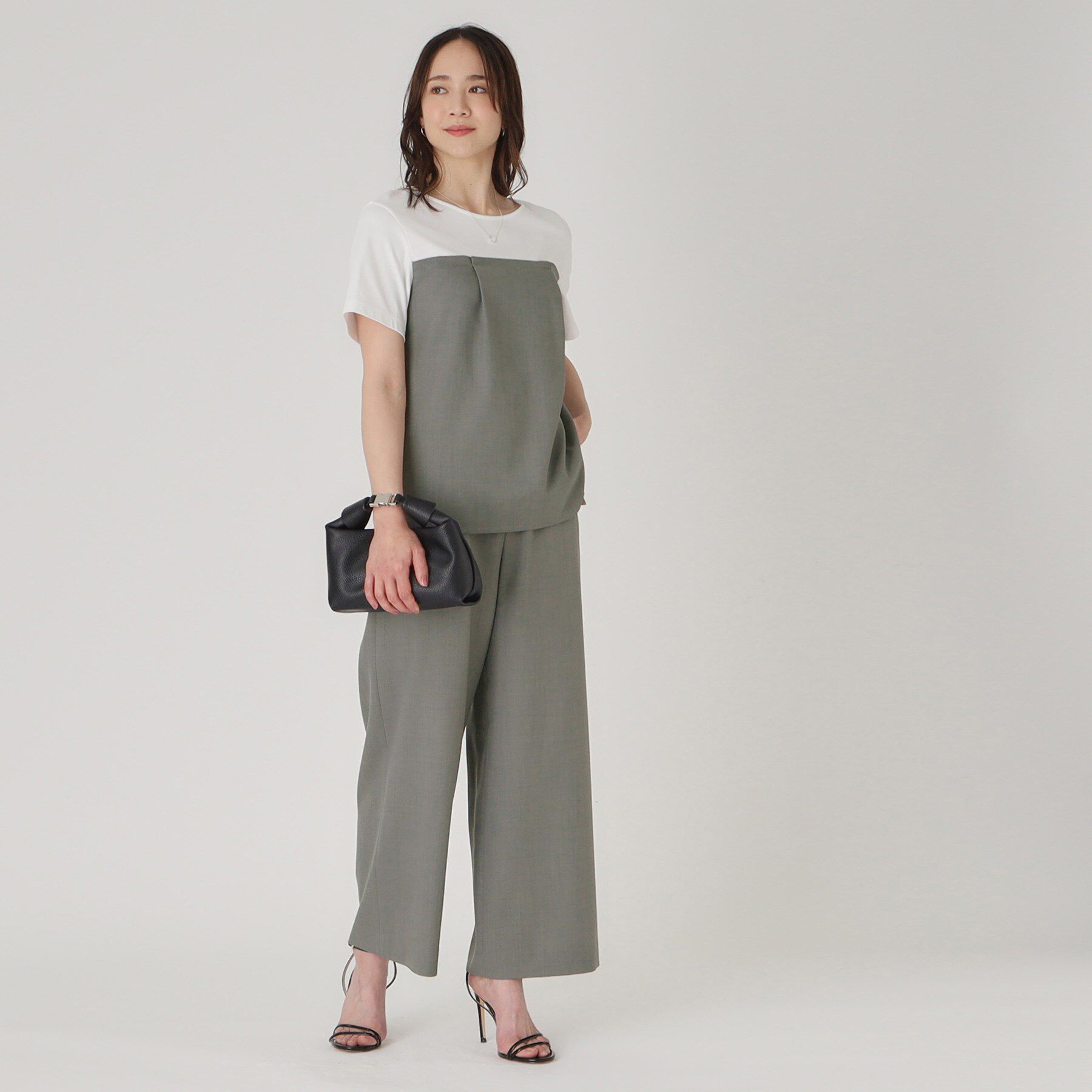 COUP DE CHANCE「【洗える／日本製／ビスチエレイヤード風／セットアップ可】異素材組合せのジャージプルオーバー」|Tシャツ・カットソー|