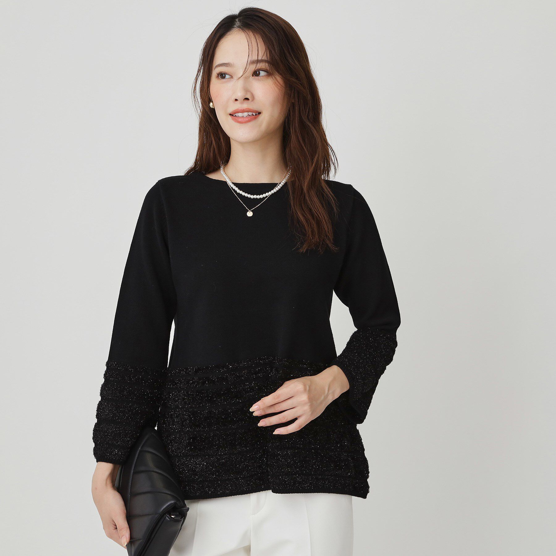 COUP DE CHANCE「【手洗い可】ラメフェザーデザイン ニットトップス」|ニット・セーター|