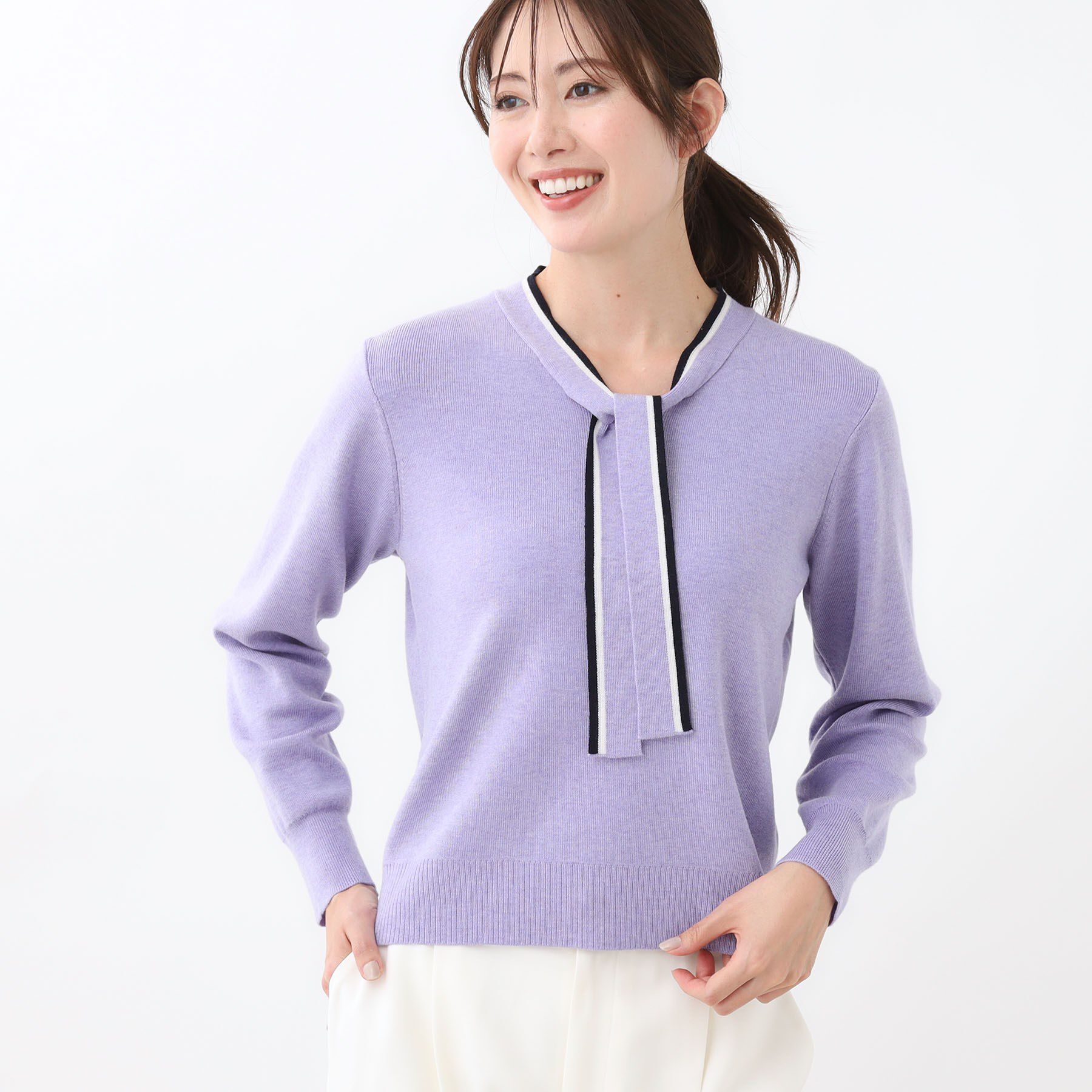 Reflect「【秋映え／なめらかな着心地】バイカラーボウタイ付きニット」|ニット・セーター|