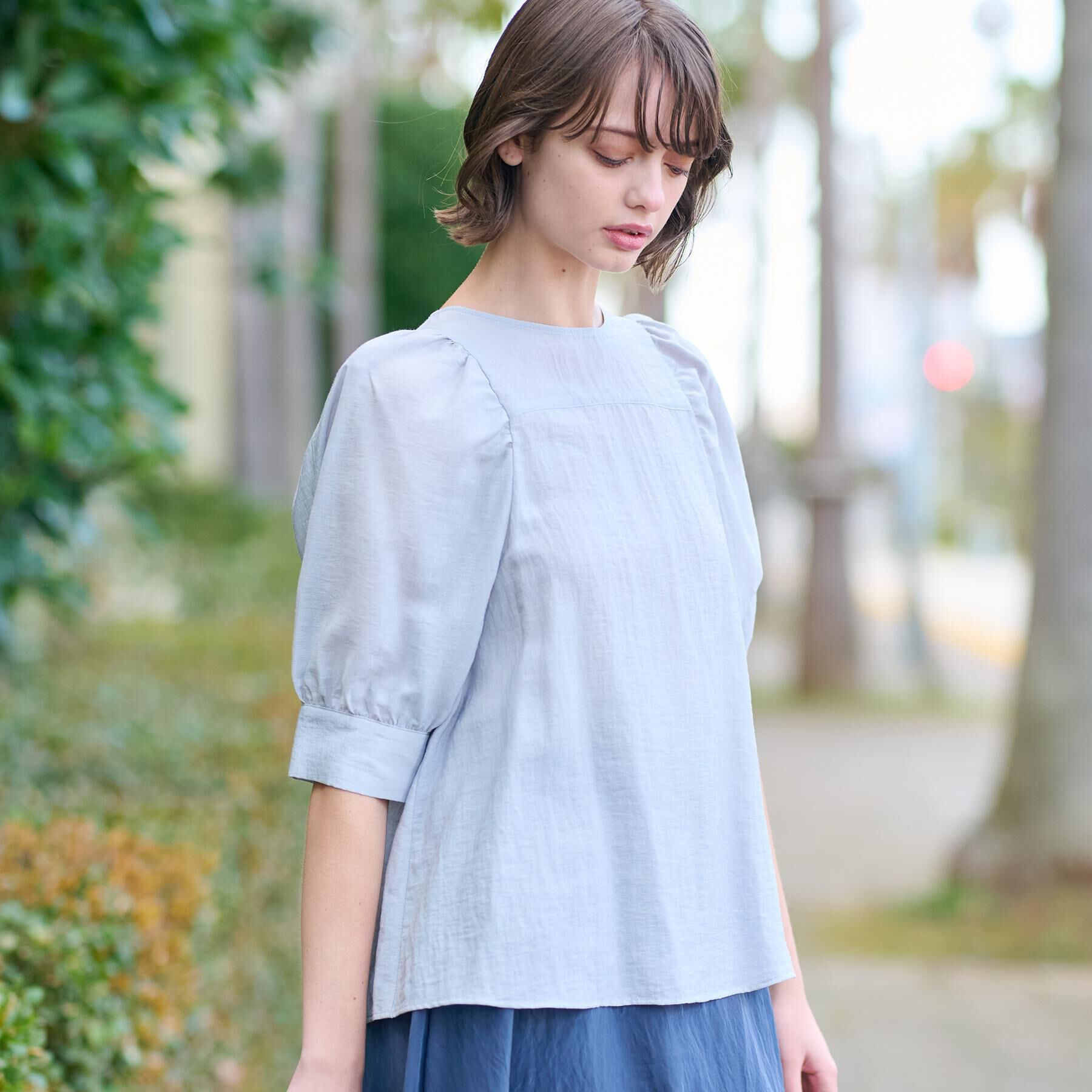 DRESSTERIOR「【洗える/清涼感】ボリュームスリーブバックジップブラウス」|シャツ・ブラウス|