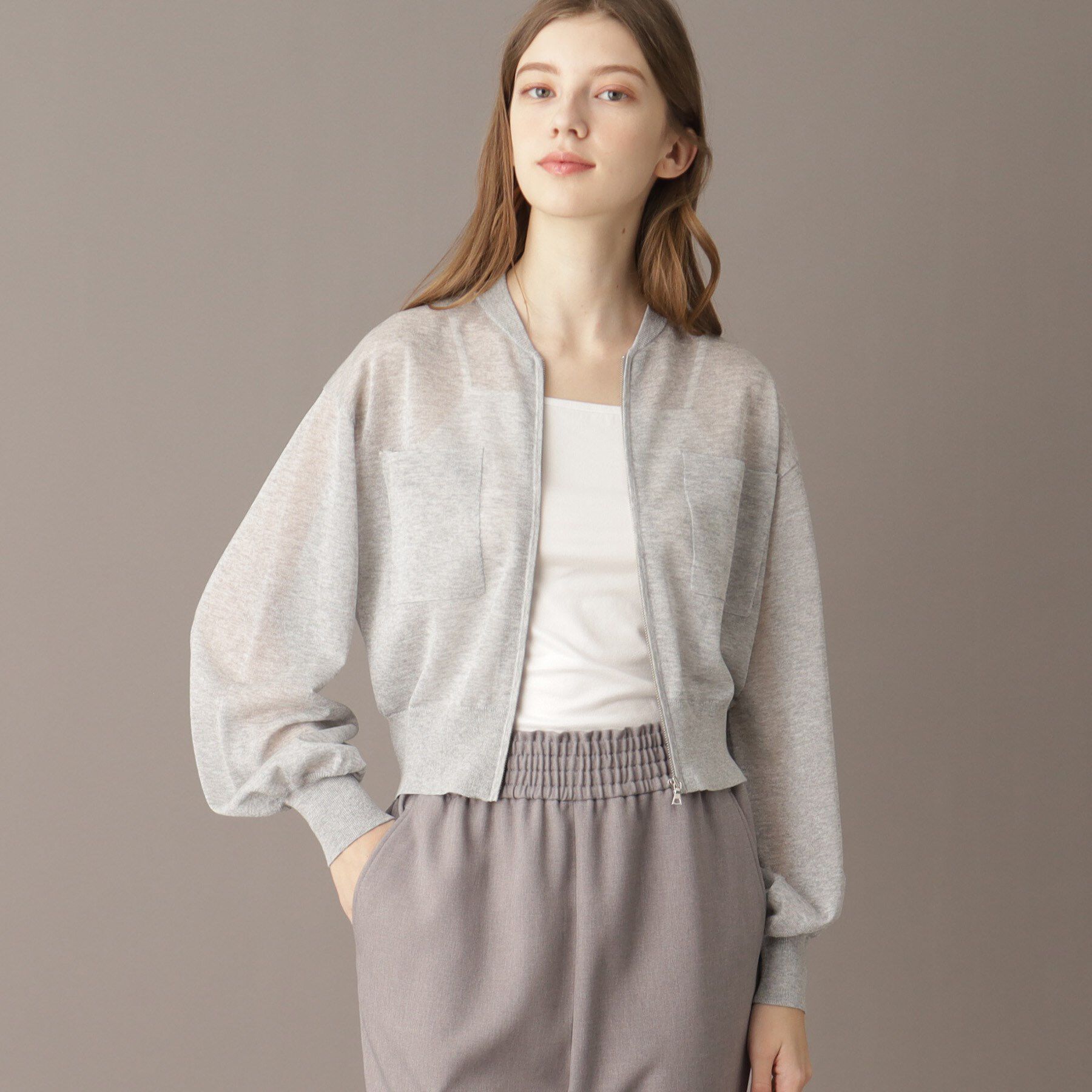 DRESSTERIOR「【洗える/清涼感】シアージップアップニットブルゾン」|ブルゾン・スタジャン|