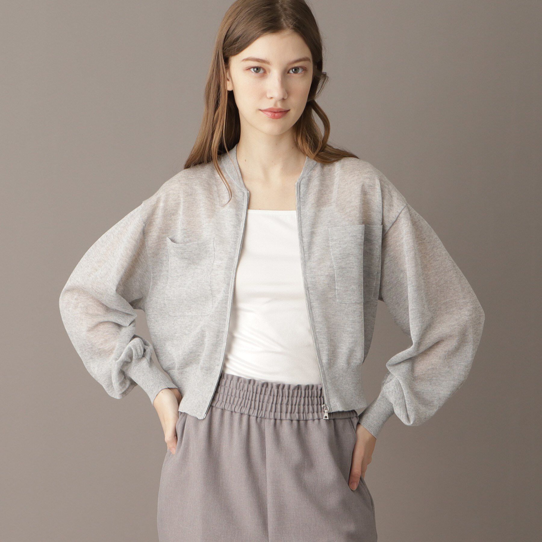 DRESSTERIOR「【洗える/清涼感】シアージップアップニットブルゾン」|ブルゾン・スタジャン|