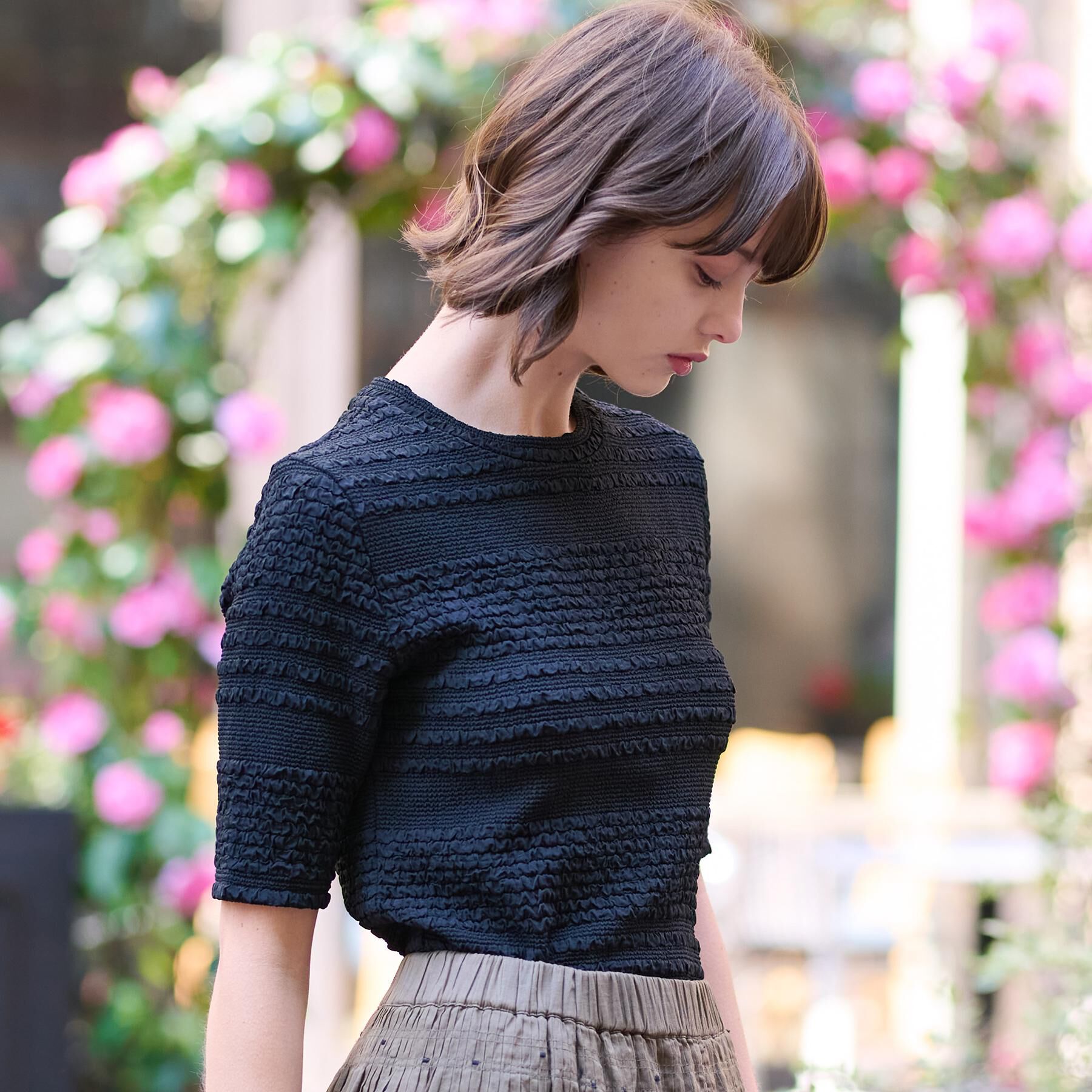 DRESSTERIOR「【洗える/伸縮性】フリルジャージTシャツ」|Tシャツ・カットソー|