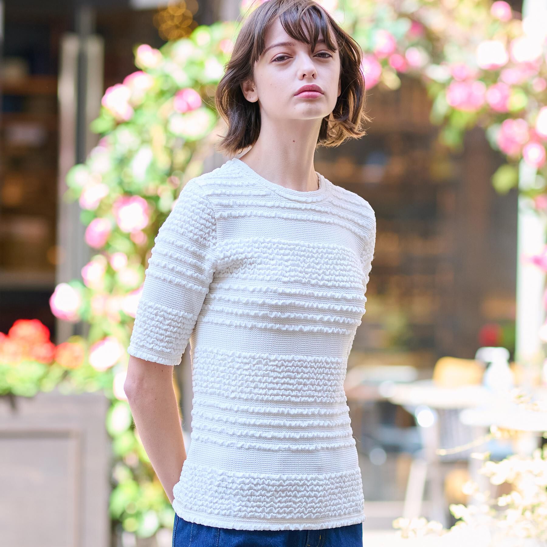 DRESSTERIOR「【洗える/伸縮性】フリルジャージTシャツ」|Tシャツ・カットソー|