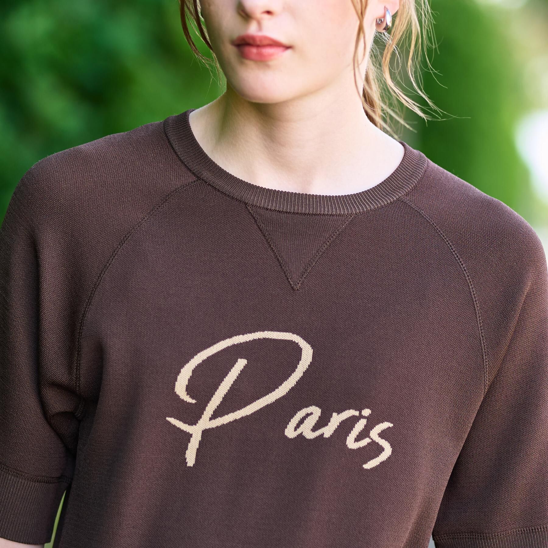 DRESSTERIOR「【洗える/オリジナルロゴ】Parisハーフスリーブジャカードニット」|ニット・セーター|