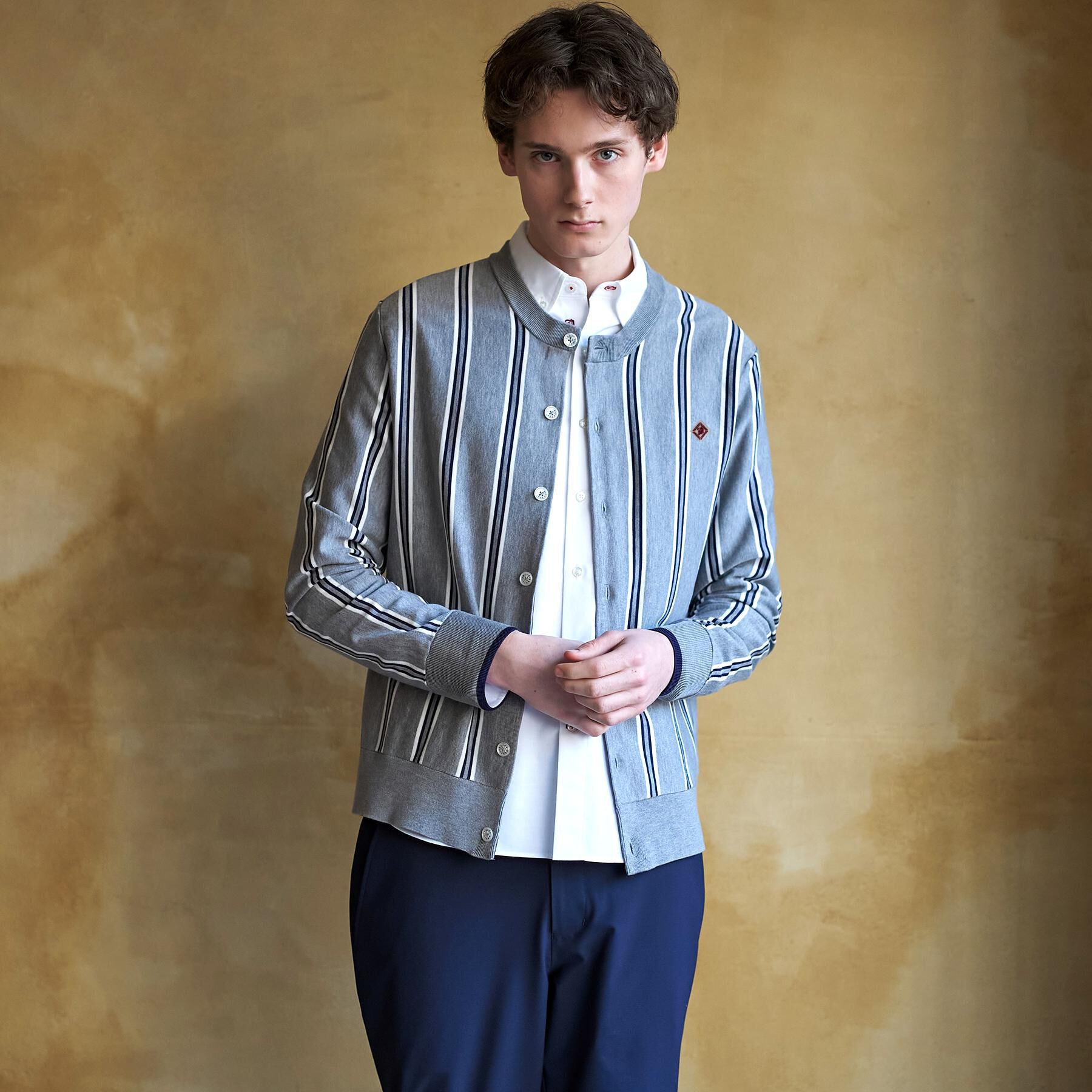 DRESSTERIOR「【ウォッシャブル】ウールレーヨン ストライプラウンドネックカーディガン」|カーディガン|