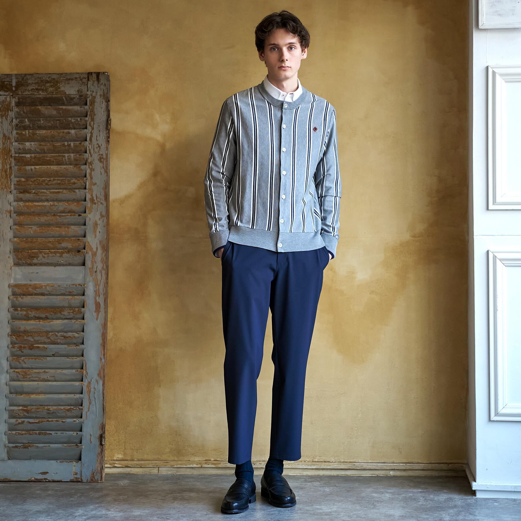 DRESSTERIOR「【ウォッシャブル】ウールレーヨン ストライプラウンドネックカーディガン」|カーディガン|