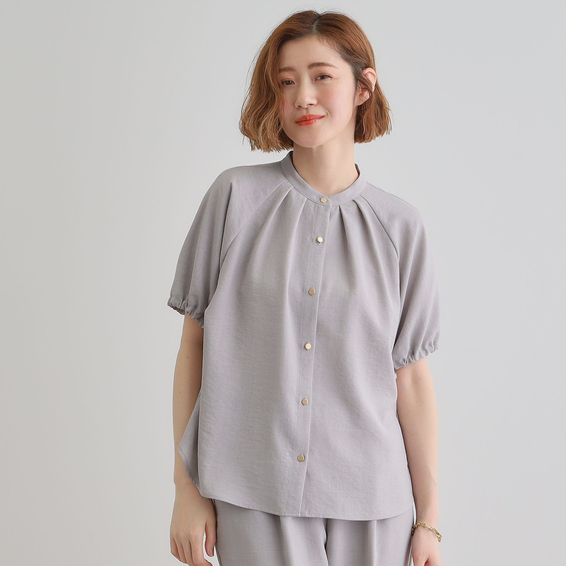 grove「【洗える・シワになりにくい】麻調スリーブドロストブラウス」|シャツ・ブラウス|