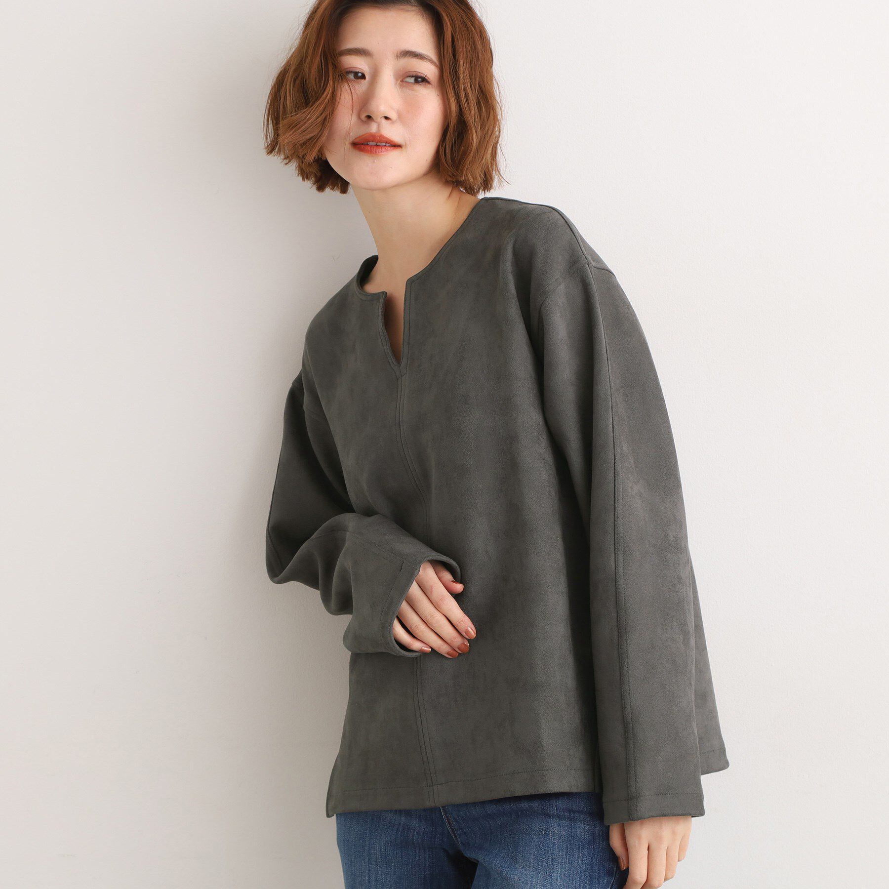 grove「スエード調キーネックプルオーバー」|Tシャツ・カットソー|