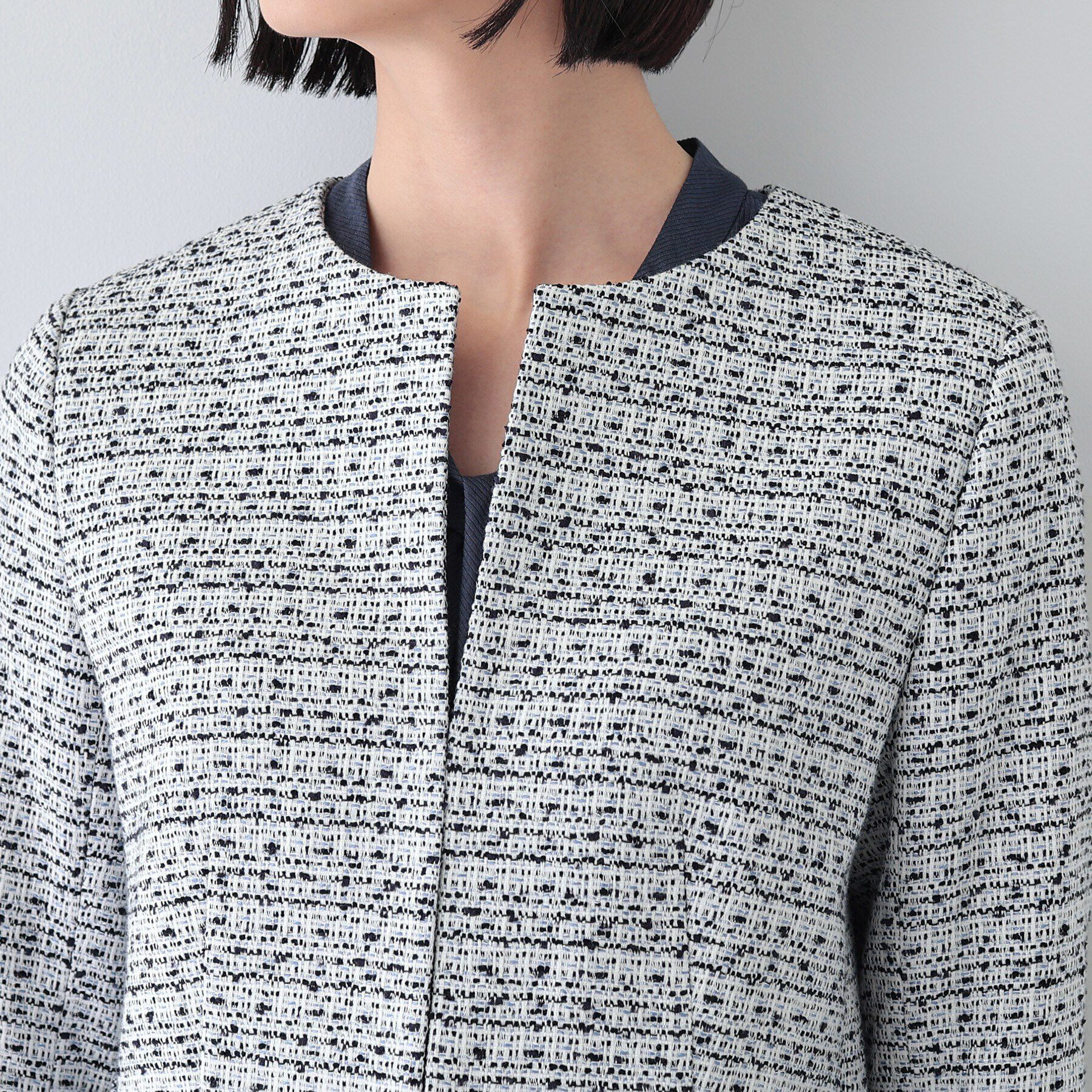 INDIVI「【華やか】ファンシーツイードジャケット」|ノーカラージャケット|