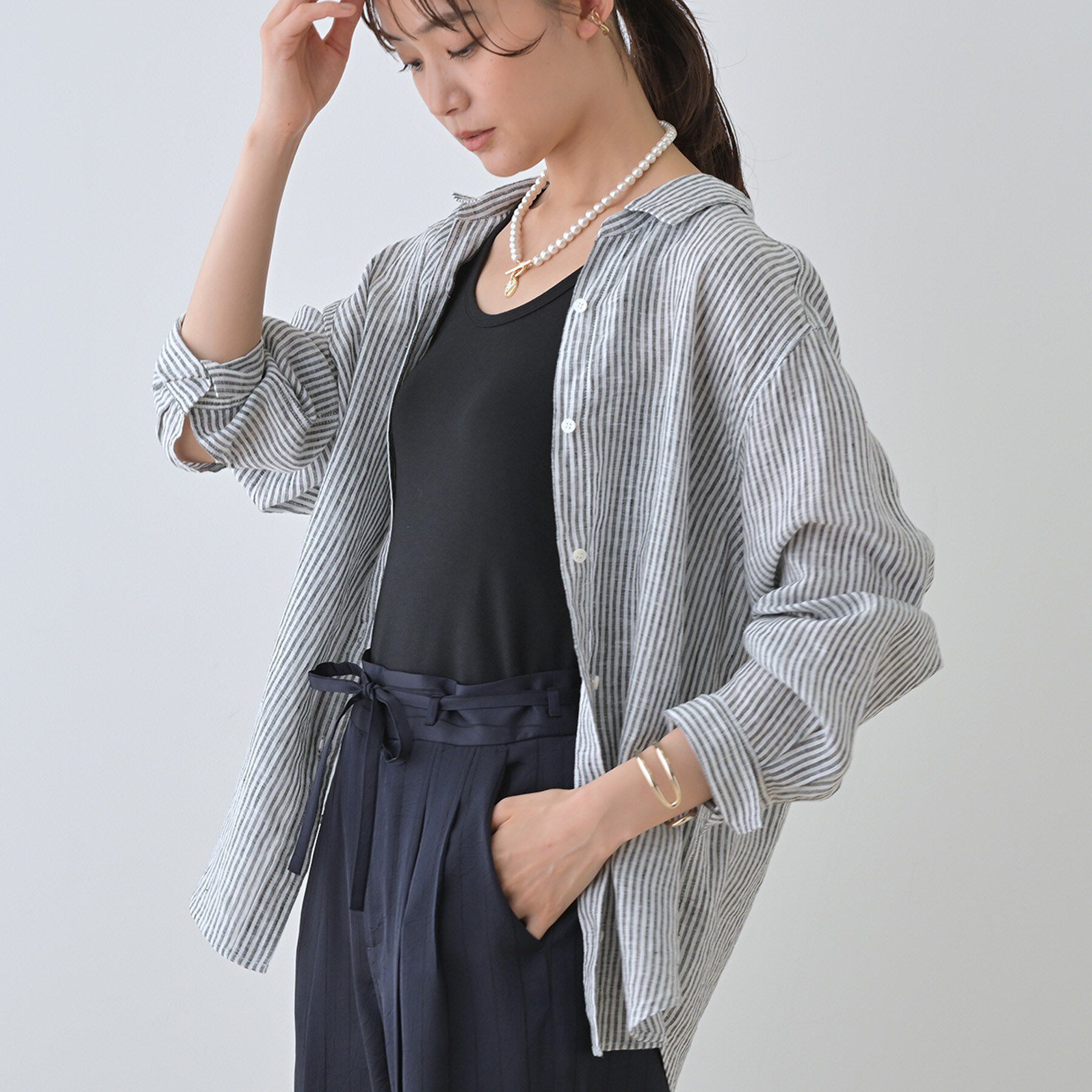 INDIVI「【毎年人気！／フレンチリネン】ベーシックシャツ」|シャツ・ブラウス|