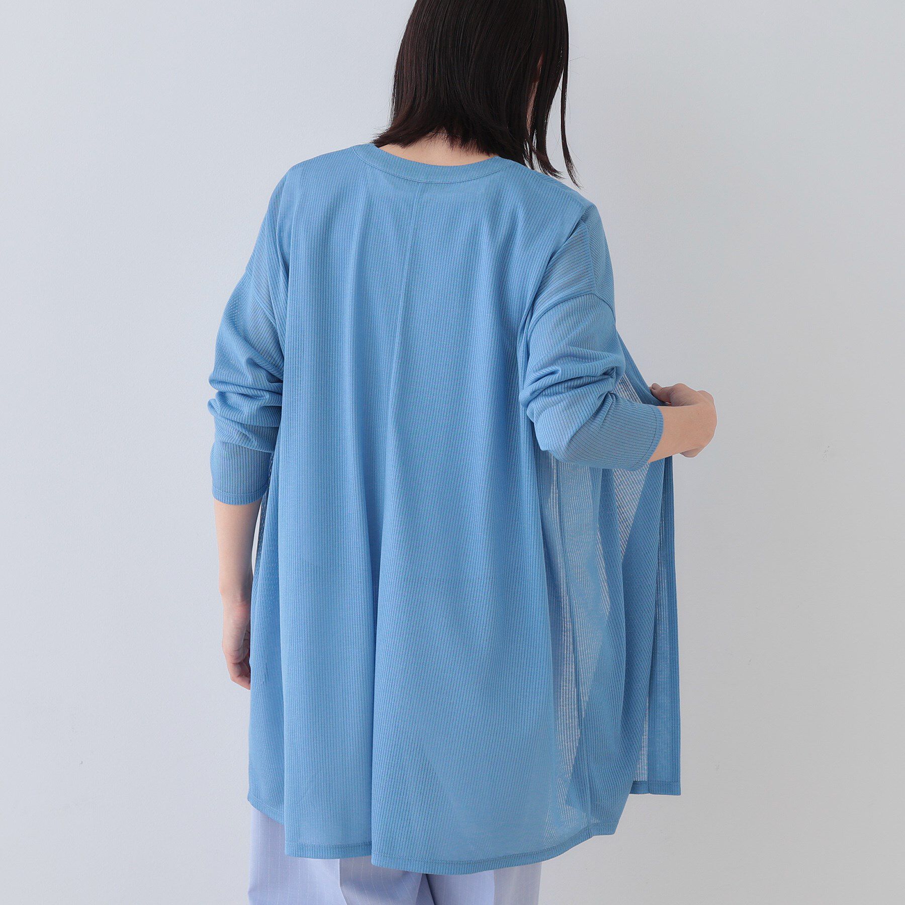 INDIVI「【洗える／シアーストライプ】ロング丈着流しカーディガン」|カーディガン|