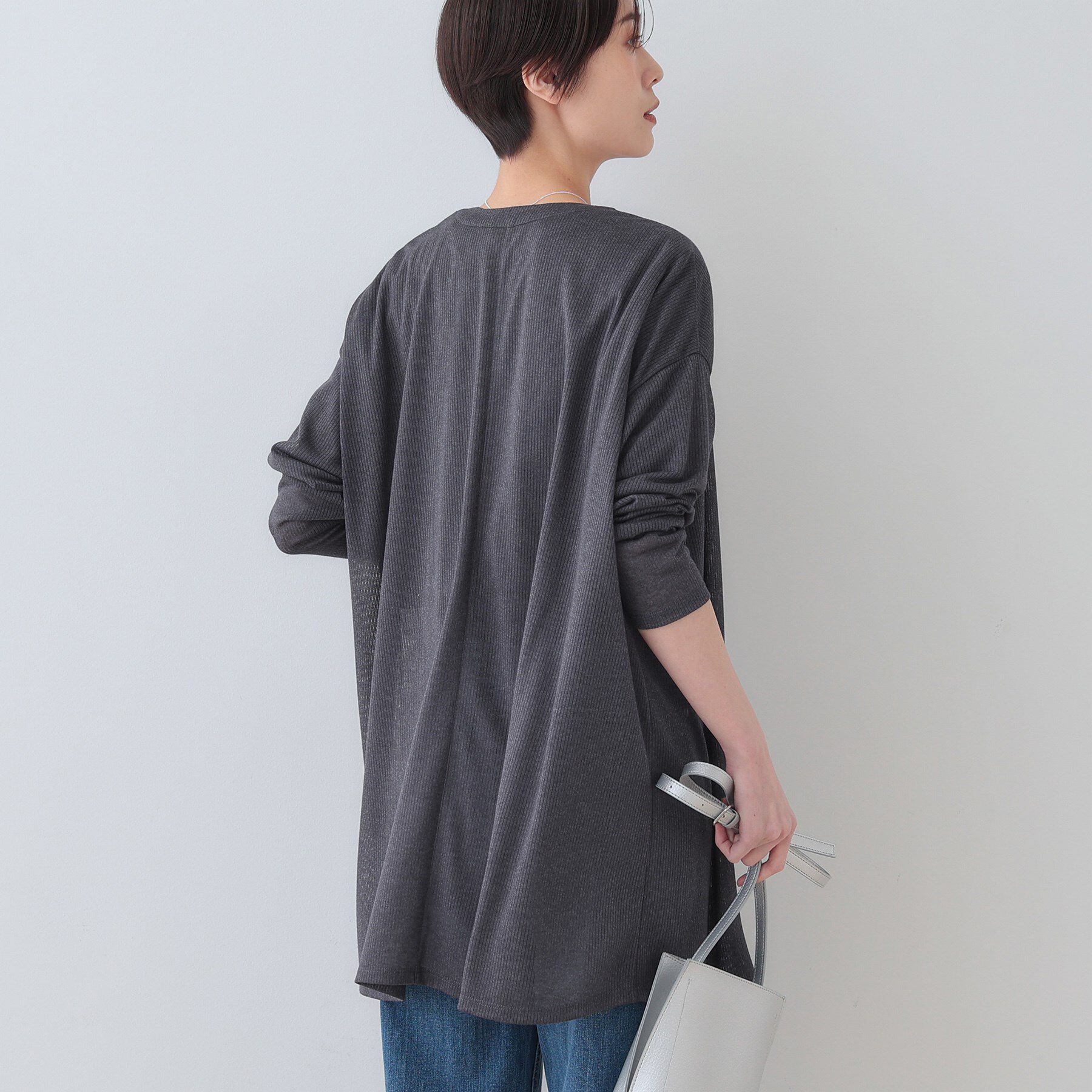 INDIVI「【洗える／シアーストライプ】ロング丈着流しカーディガン」|カーディガン|