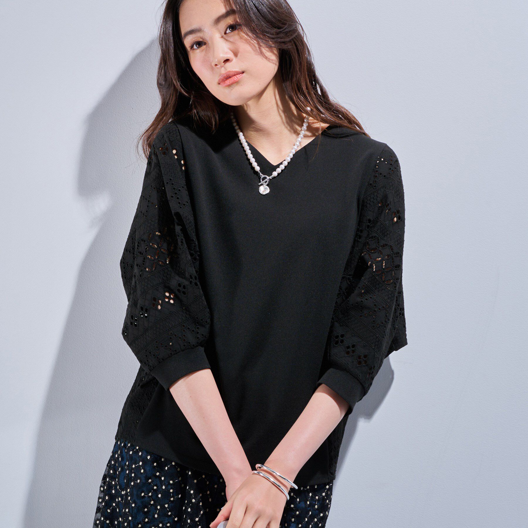 INDIVI「【洗える／体型カバー】レースコンビトップス」|Tシャツ・カットソー|