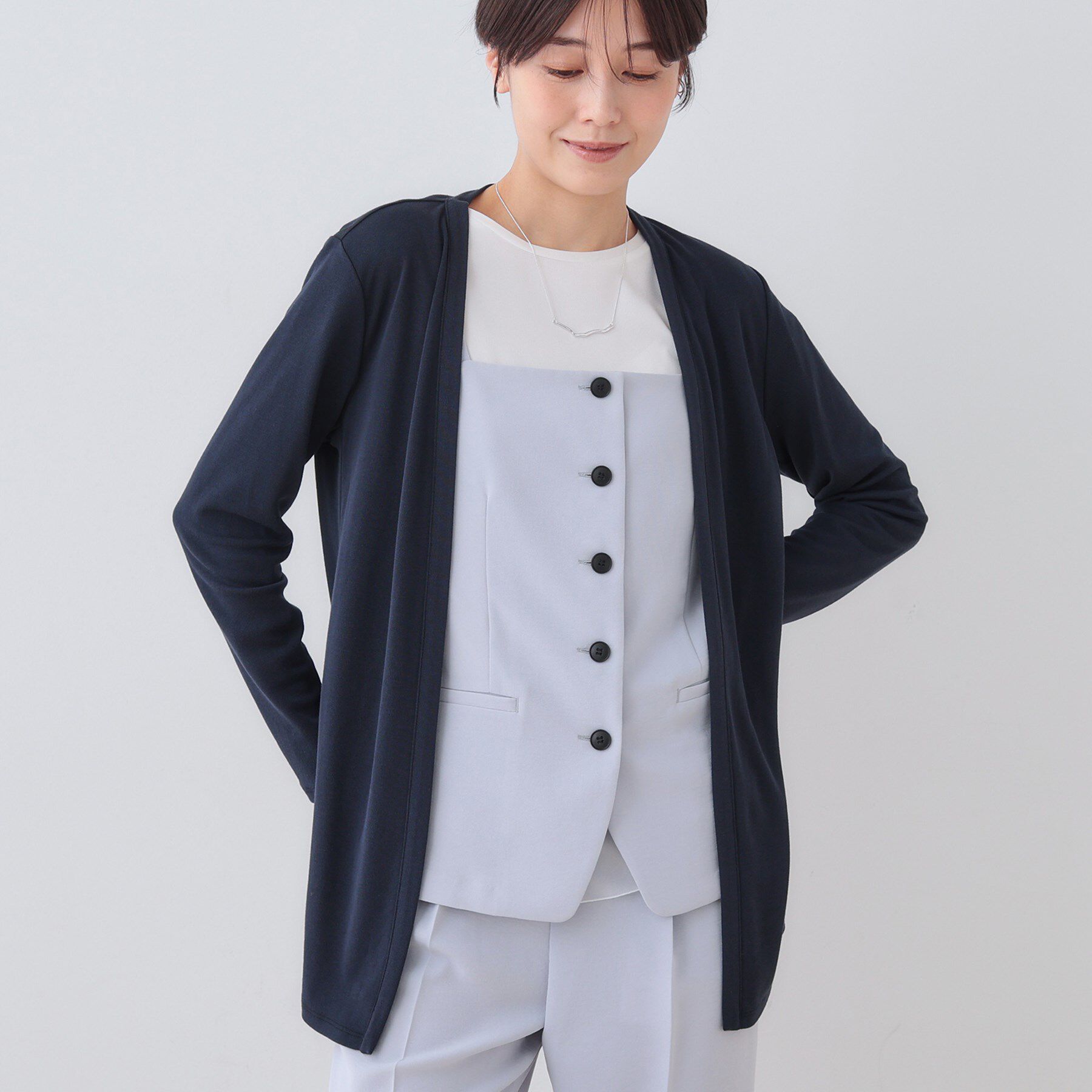 INDIVI「【UVケア／接触冷感】ベーシック着流しカーディガン」|カーディガン|ネイビー(694)