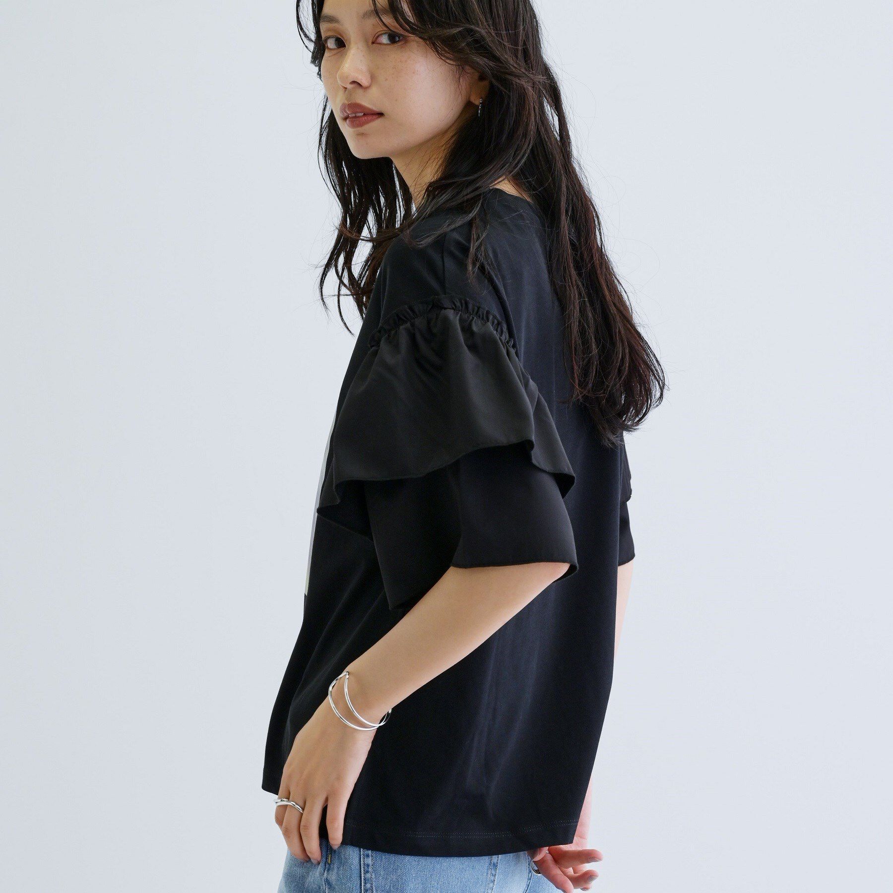 GALLEST「フリルスリーブプリントカットソー」|Tシャツ・カットソー|