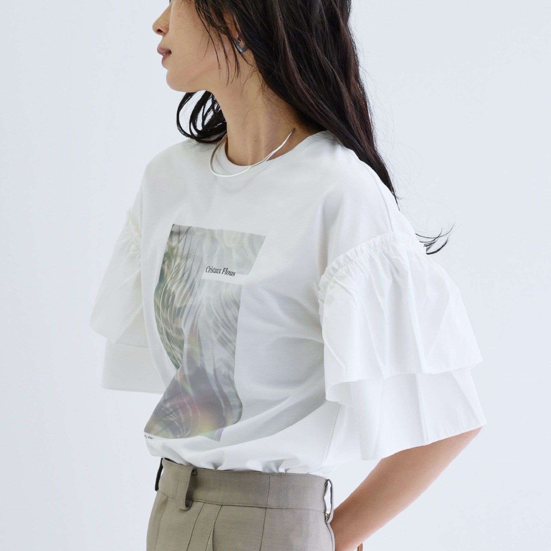 GALLEST「フリルスリーブプリントカットソー」|Tシャツ・カットソー|