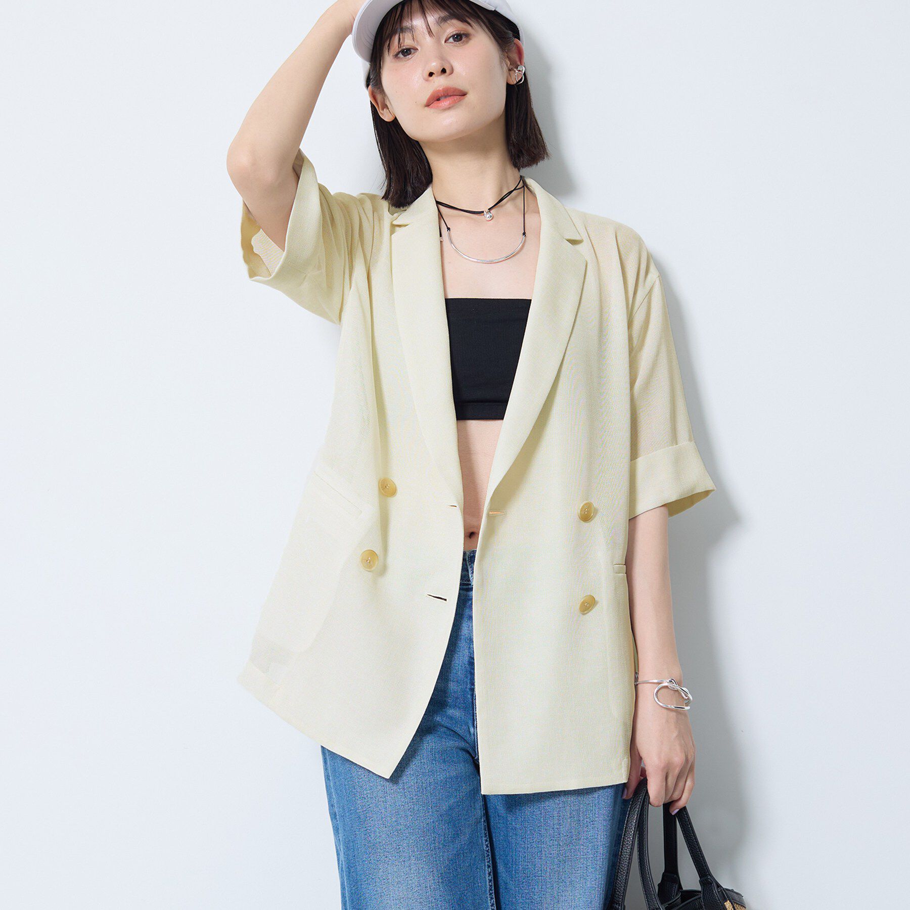 INDIVI「【洗える／メッシュ素材／SETUP可能】半袖シアージャケット」|テーラードジャケット|