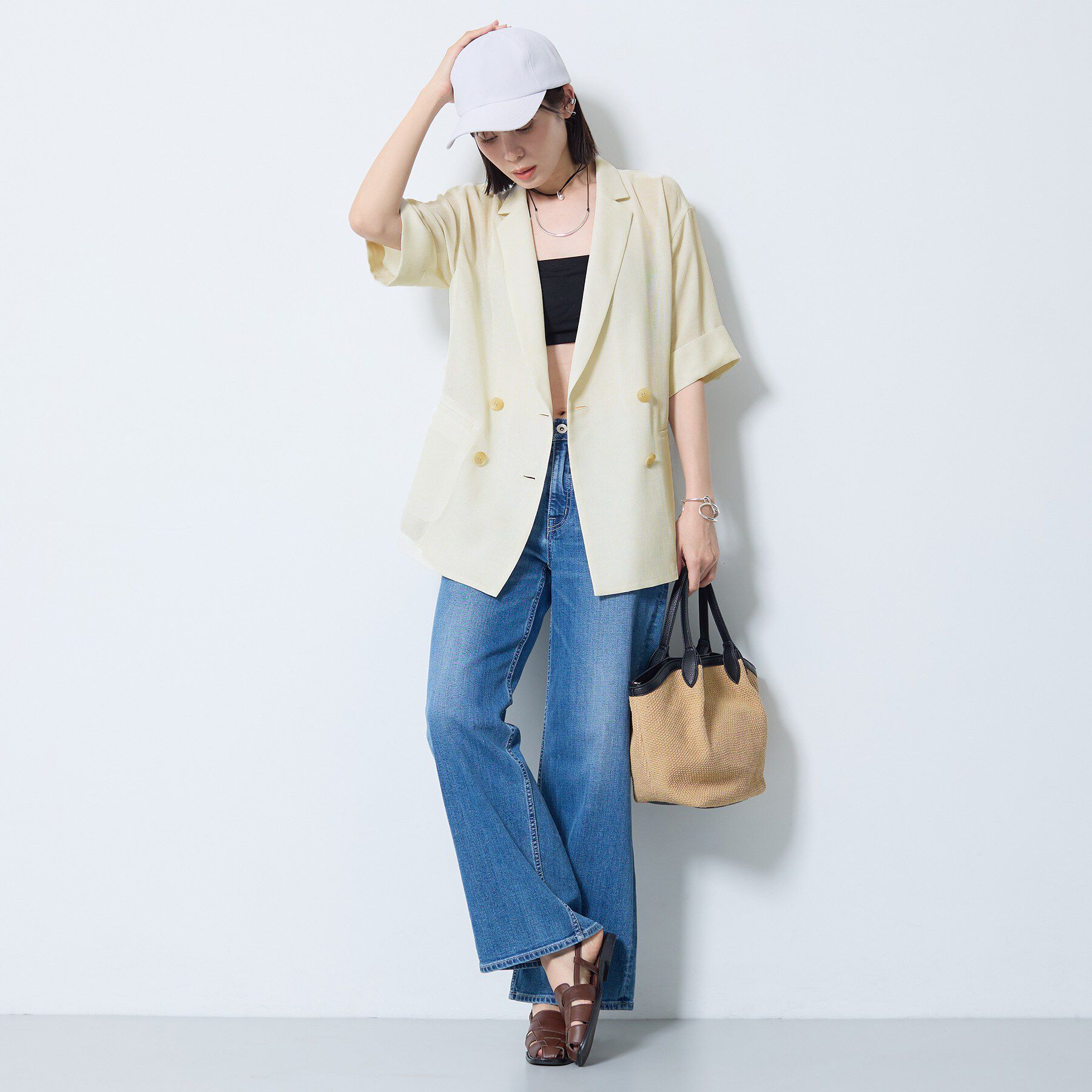 INDIVI「【洗える／メッシュ素材／SETUP可能】半袖シアージャケット」|テーラードジャケット|